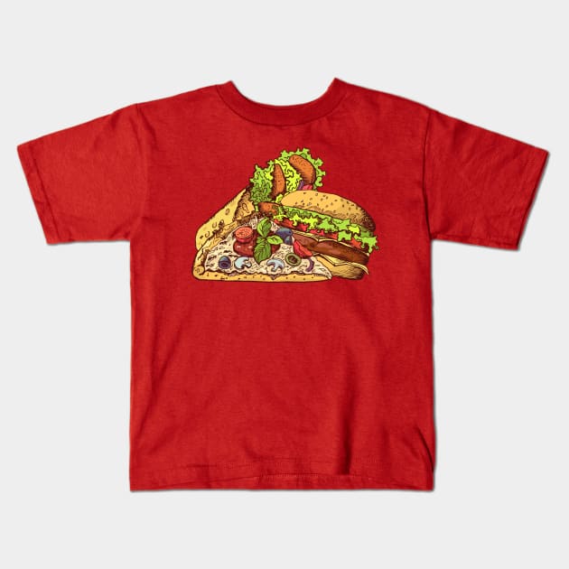 fast food hand drawn Kids T-Shirt by Mako Design 